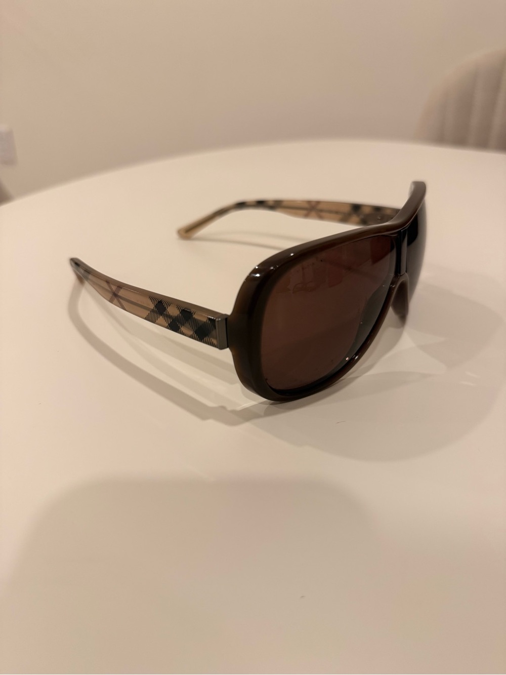 ORIGINAL BURBERRY Brown Women's Sunglasses with Check-Pattern Temples